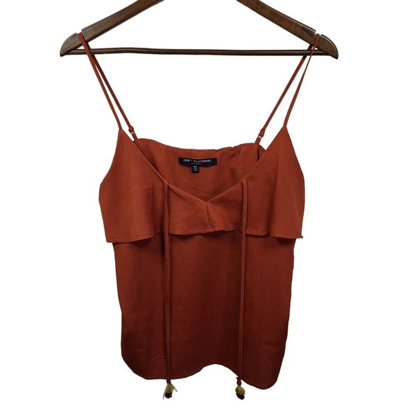 One Clothing Rust Orange Strappy Sleeve Blouse Medium - Picture 1 of 6